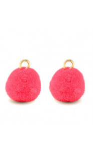 Pompom charm with loop 10mm - Gold-hot pink